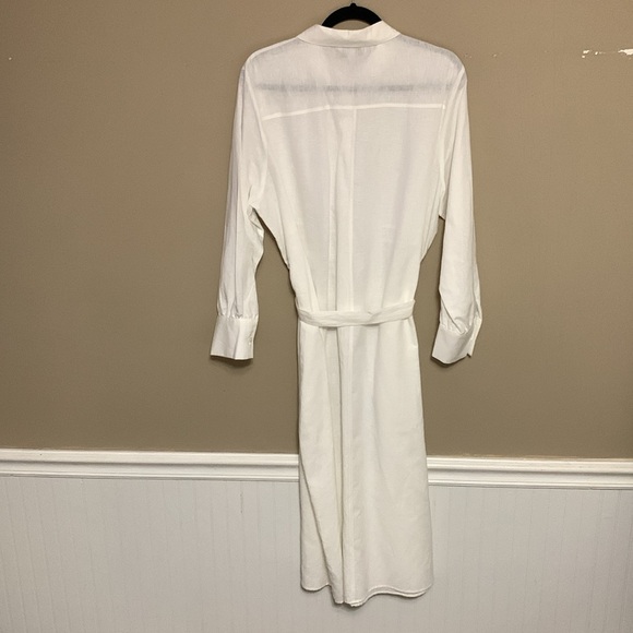 M&S Women Linen Rich Belted Collection Elegant White Shirt Dress Size 18 Quiet - Picture 2 of 16